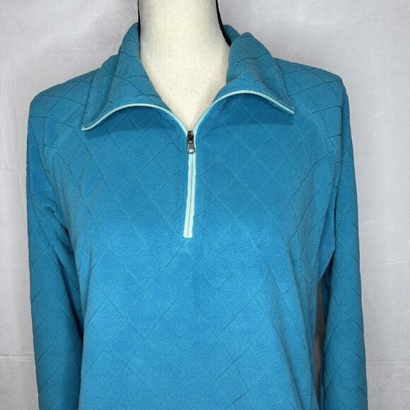 Columbia Women’s Size L Fleece 1/4 Zip Pullover Teal Quilted Lightweight - Picture 2 of 8